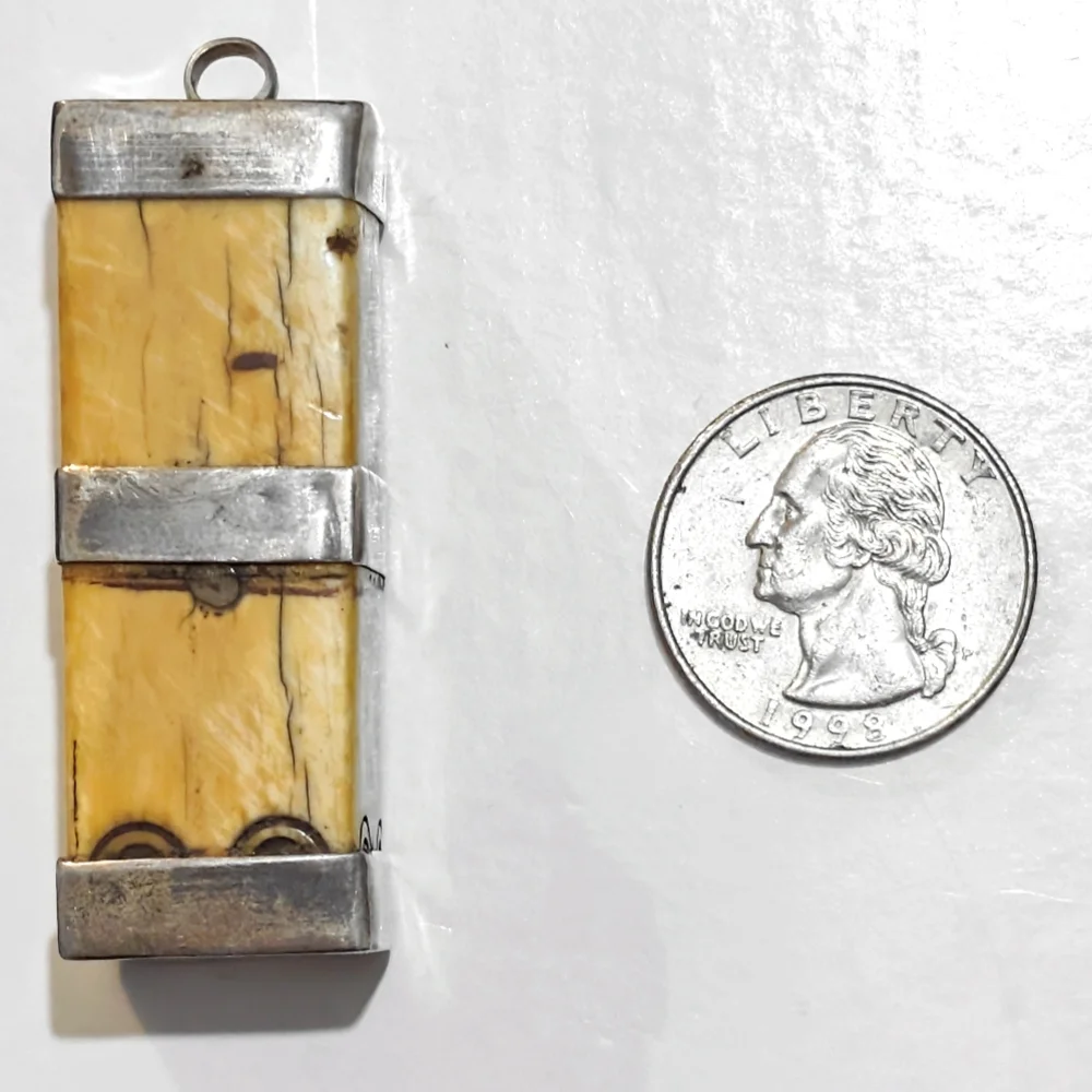 Antique Bone Tribal Pendant with Sterling Silver Detail - Picture 6 of 7